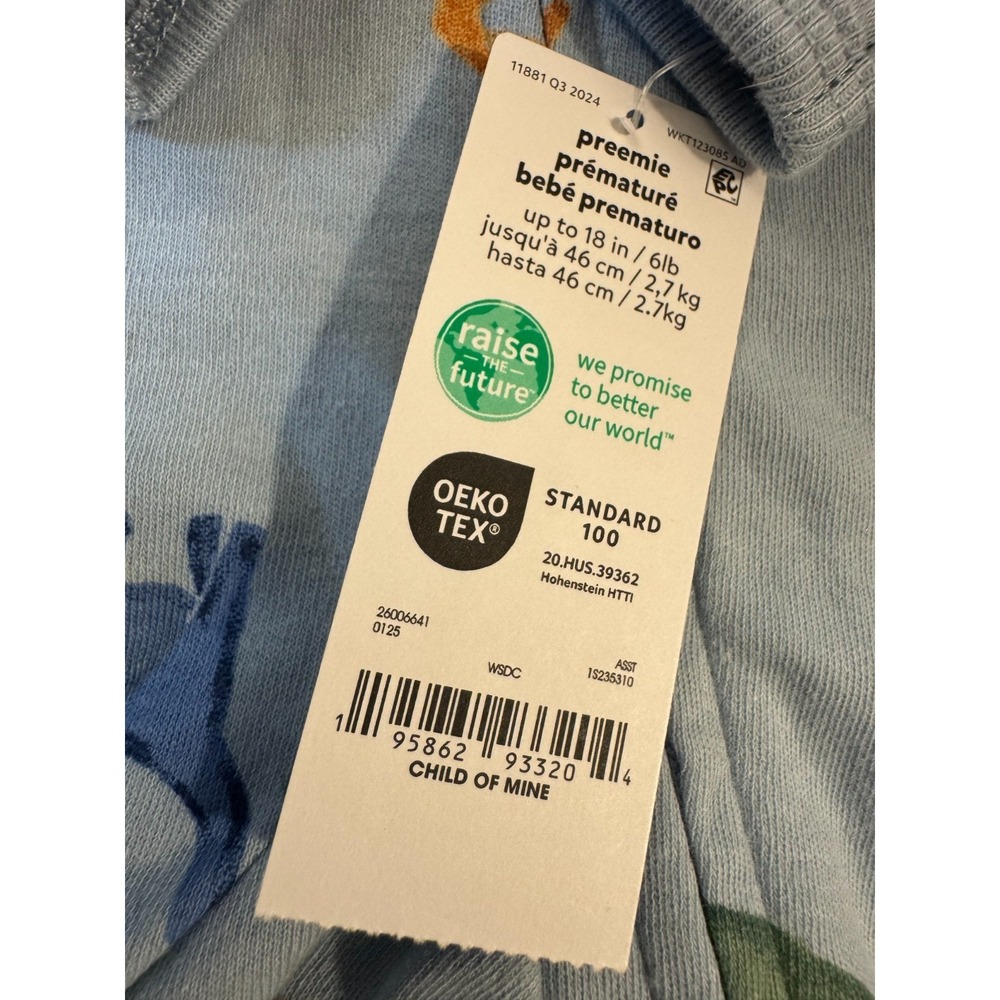 New Carters Baby Sleeper Boy Preemie Dinosaur 2 Way Zip Outfit Romper Dino Feet - Picture 11 of 13